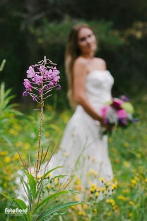 a beautiful bride in her wedding dress
